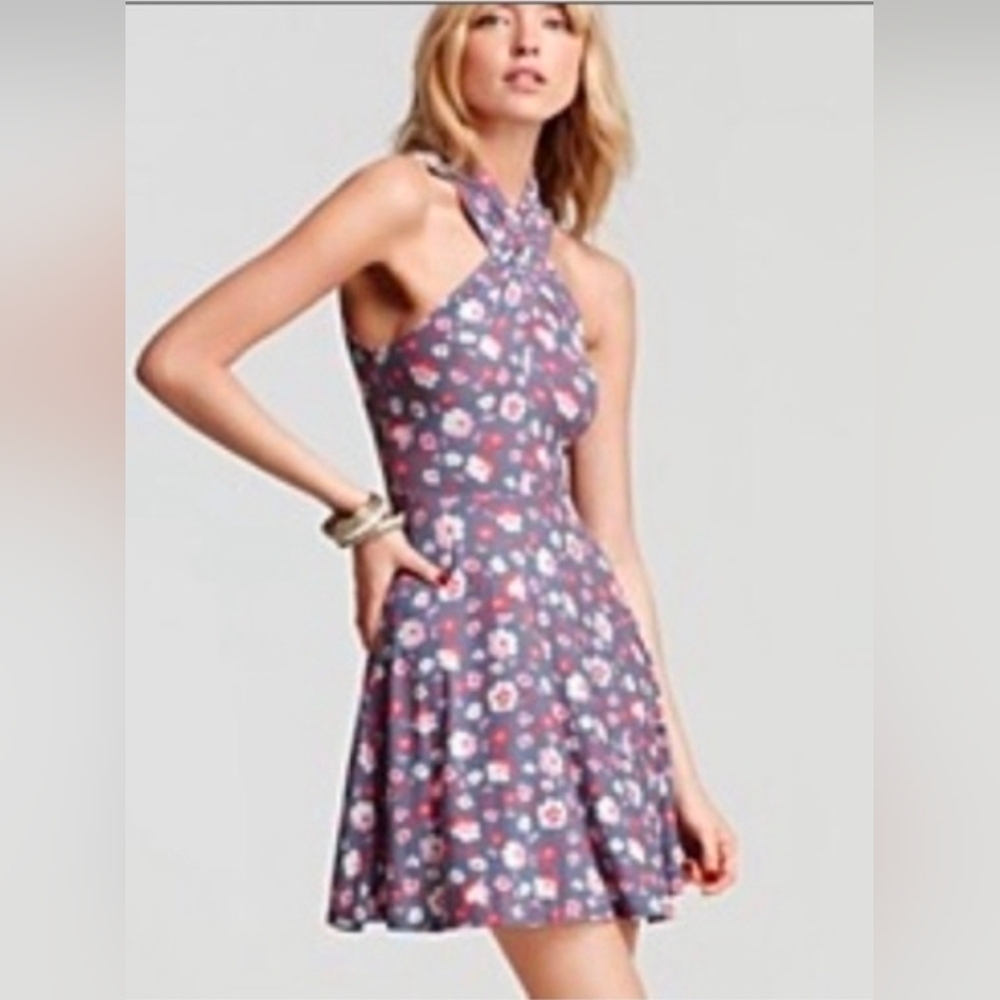 Free People Women’s Cross Cowl Neck Floral Print Mini Dress S